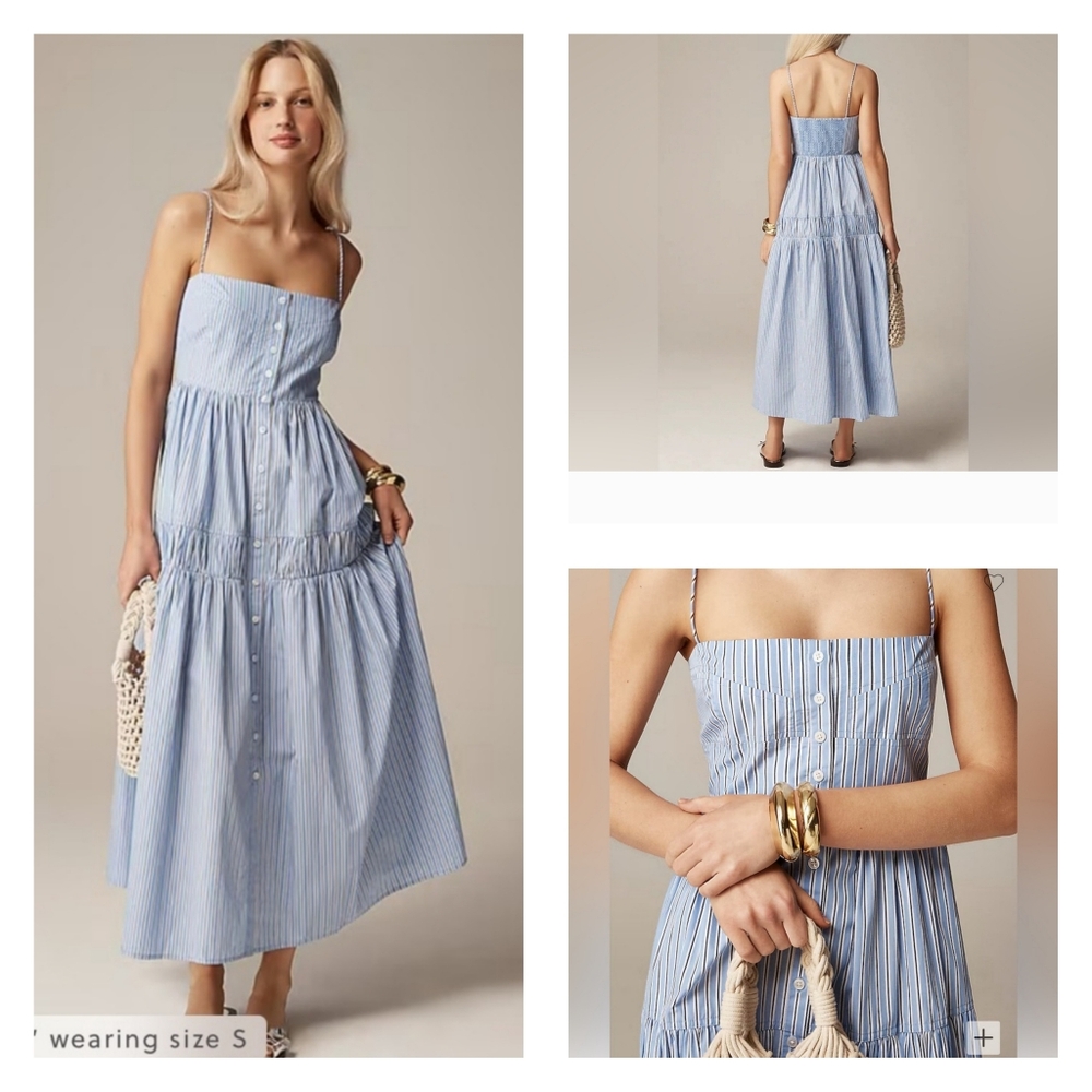 Striped Light Blue Spaghetti-Strap Maxi Dress